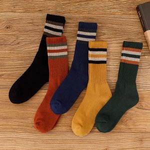 Winter Mens Cotton Tube Socks Harajuku Retro Thick Warm Striped Plus Size Long Terry Socks 5 Pair2026