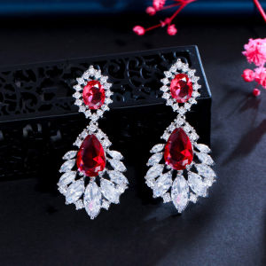 SEQUITO Sparkling Women Ear Jewelry White Gold Plated Full Pave Setting AAAAA Cubic Zircon Flower Shape Drop Dangle Earrings for Engagement Gift SE853