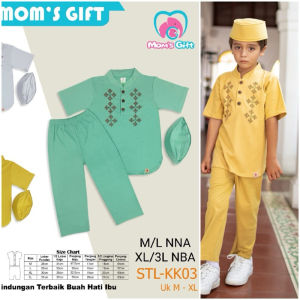 MOMS GIFT STL-KK03 Setelan Baju KOKO Bayi/Anak Laki-Laki Cowok (Baju+Celana+Peci) Baju Muslim Lebaran Eid Collection Size M L