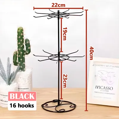 360 Rotation Rotating Rack Metal Stand 2 Layer With Hooks for Necklace Jewelry Keychain Toy Display