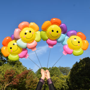 Balon Foil Stik Bunga Daisy Smile Led Balon Bunga Matahari Dekorasi Pesta