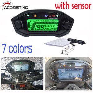 [shipping from Malaysia] 13000RPM 7 colors Backlight 12V HD display 14000RPM Motorcycle LCD Odometer Speedometer Tachometer Gauge with sensor Waterproof Cafe Racer Gear Box with bracket For 2-4 Cylinders Honda Yamaha Suzuki Kawasaki