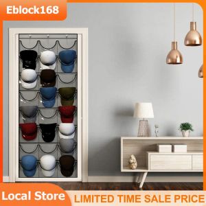 Hat Organizer Racks for Baseball Caps Door Hanging Holder Hanger Storage Rack with 3 Hooks Hat Storage Holder 24 Deep Pockets for Wall Door