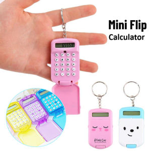 Cute Mini Flip Calculator Poratble Calculator Pendant for Students 8 Digits Display Calculator with Keychain Kids Gifts