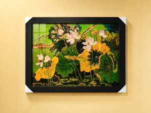 Tranh sơn mài hoa sen nền dát vàng/ bạc size 30x40 cm đủ mẫu