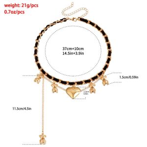 JJT Charming Bear Charm Heart Pendant Necklace with Velvet Chain and Tassel Design for Women