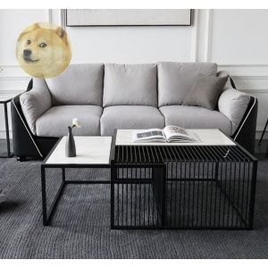 Bàn Trà Đôi Sofa Hộp Vuông Bàn Trà Mặt Đá Sang Trọng Chân Sắt Khung Lưới Kẻ Sọc Cafe Phòng Khách