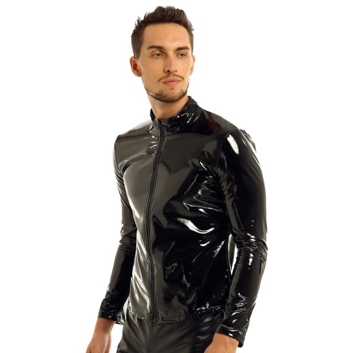 Men Patent Leather Jackets Thin Shiny Fashion PVC Faux Leather Shirts Glossy Lazada Singapore