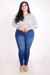 Celana Jeans High Waist Wanita Jumbo JSK 1912 BB Hingga 100kg Melar Skinny Stretch Biru Muda