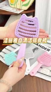 Lược Chải Tóc Tai Mèo Cute Gạt Sạch Tóc Rụng Chỉ 1 Chạm Nhựa Cao Cấp Massage Da Đầu Chải Tóc Mượt