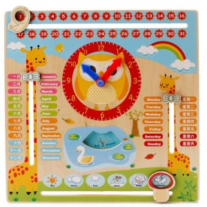 Mainan Edukasi pengenalan Waktu Jam Tanggal Papan kayu pengenalan waktu jam tanggal - wooden learning time board - mainan edukasi anak