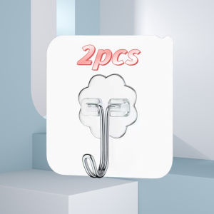 2PCS Transparent Adhesive Wall Hook Reusable Antiskid Traceless Heavy Duty Stick on Bathroom Kitchen