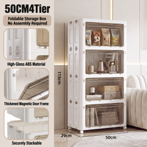 Foldable Storage Cabinet with Clear Magnetic Doors Stackable Organizer 50cm 70cm for Living Room Bedroom