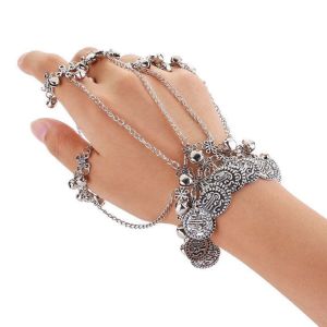 YOYO CHARMING เรโทร สร้อยข้อมือกระดิ่งพู่ แหวนมือ วินเทจ สร้อยข้อมือพร้อมโซ่ สร้างสรรค์และสร้างสรรค์ ทันสมัยและทันสมัย สร้อยข้อมือเหรียญวินเทจ สำหรับผู้หญิง