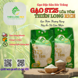 Gạo ST 25 Thiên Long Rice Hàng Vuông Tôm Đặc Sản Sóc Trăng - Gạo Thơm Thượng Hạng Bịch 5 KG