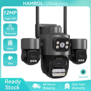 Hamrol 12MP Three Lens Three Screen PTZ WIFI Security Camera Two Way Audio Al Alarm Outdoor CCTV