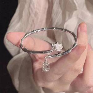 [haoh] Adjustable Lucky Blessing Bamboo Lotus Bracelet Color Hollow Letter Pendant Bangle For Women Adjustable Opening Bangle Charm Fashion Party Jewelry