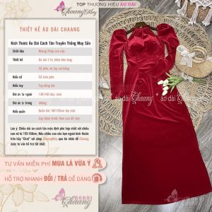 Áo dài nhung cổ yếm xẻ vai tay bồng dài CHAANG may sẵn dáng cách tân truyền thống dự tiệc lễ tết đẹp ADC608