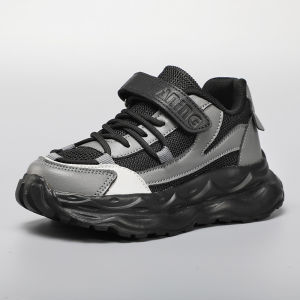 SOFEI Sepatu Anak Sepatu olahraga pelajar pria dan wanita sepatu jaring hitam bernapas dan tahan aus