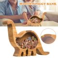 Wivo Wooden Animal Dinosaur Coin Bank Transparent Storage Tank Christmas Birthday DIY Kids Money Saving Box. 