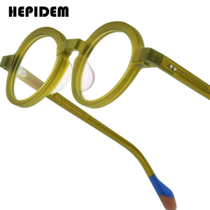 Hepidem Acetate Gọng kính phụ nữ 2025 mới tròn kiểu retro cổ điển mắt kính người đàn ông thời trang thương hiệu nổi tiếng thiết kế nerd màu Matte Kính Eyewear 9233