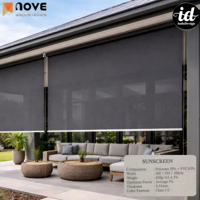 Roller Blind Outdoor Rell Jumbo Lebar 2M Waterproof Anti Panas Hujan Tirai Balkon Teras Minimalis