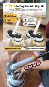 Double Head Electric Spin Scrubber 800RPM Cordless Power Mop 2-in-1 Long Handle for Bathroom Floor Tile