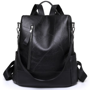 กระเป๋าเป้สะพายหลังหนัง PU สไตล์คลาสสิก น้ำหนักเบา พร้อมซิป สีน้ำตาล/แดง สำหรับผู้ชาย รูปทรงเรียบหรู