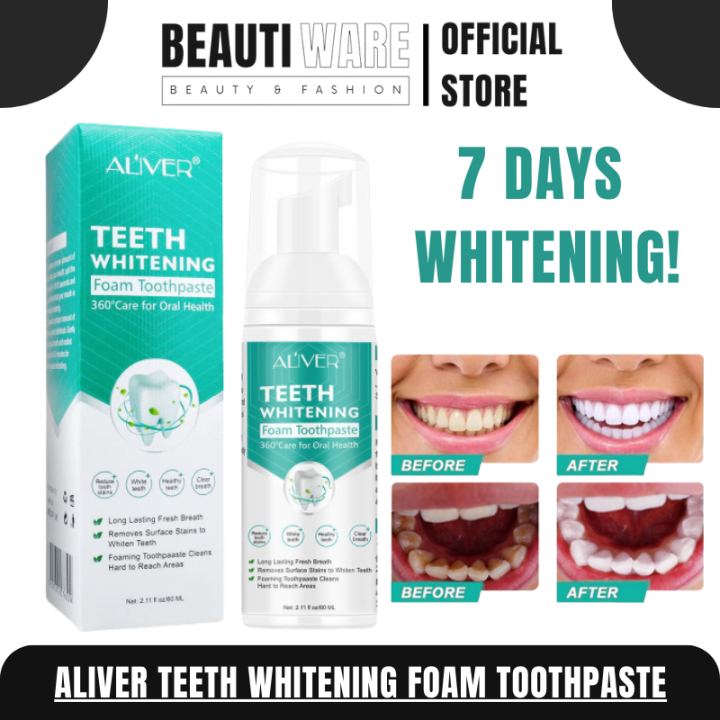 ALIVER TEETH Whitening Foam Toothpaste 60ML Foaming Toothpaste CLEANS