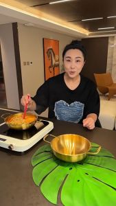 BHQ Stainless Steel Ramen Noodles Hot Pot Pots with Handle Seafood Soup Cooking Pot Korean Style Gold Hotpot