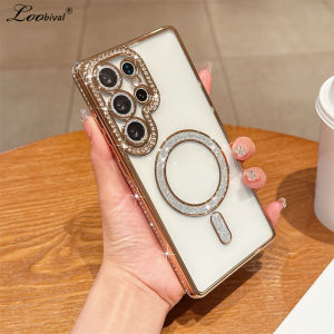 Glitter Diamond Transparent Plating Case for Samsung Galaxy S25 S23 Ultra Plus S24 FE A55 A54 A35 A15 A16 A56 A34 Bling Cover