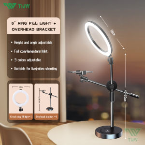 TNW 6/10 inch Ring Light Tripod Overhead Phone Mount Light Adjustable Height Angle For Overhead Shooting Live Streaming Cook