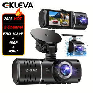 EKLEVA 3 Channel Dash Cam Front Inside Rear Three Way Car Dash Camera With IR Night 24H Parking Car video recorder car accessories