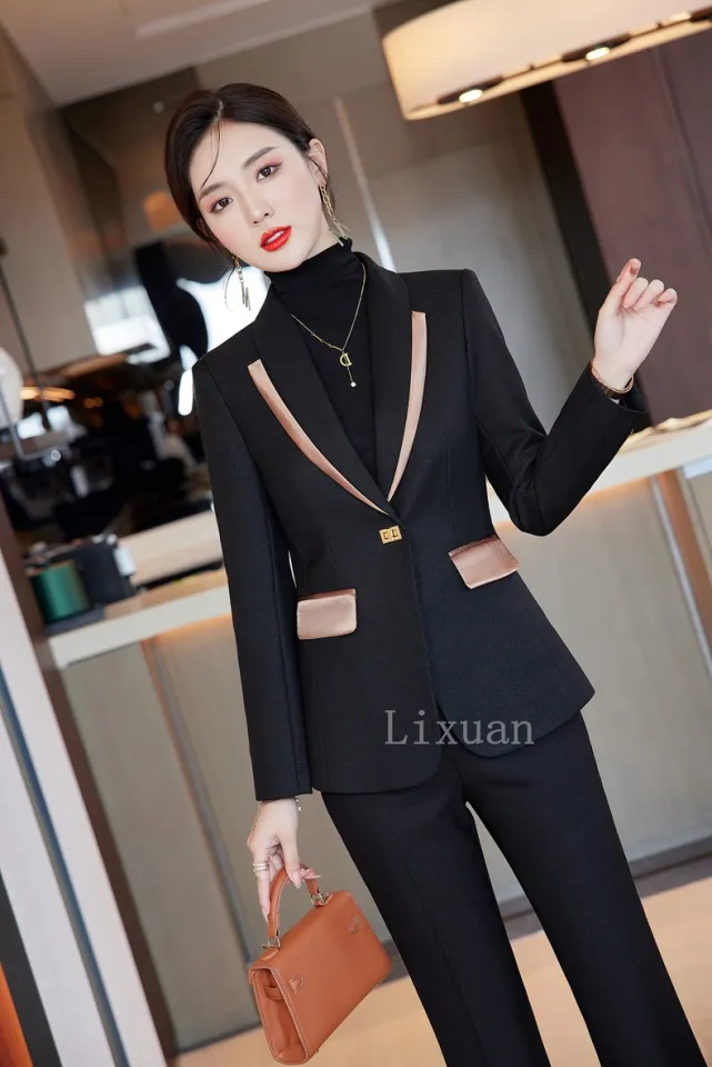 2023 Autumn Winter Formal Ladies Grey Blazer Women Business Suits with Sets  Work Wear Office Uniform 5XL Size Pants Jacket