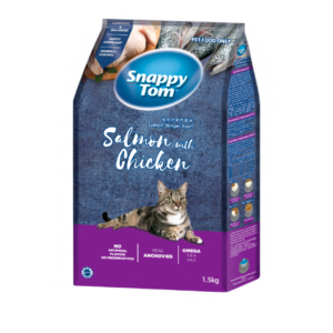 Thức ăn hạt SNAPPY TOM cho mèo có topping cá cơm khô