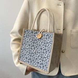 Simple Linen Button Zipper Handbag Large Capacity New Style Gift Bag Women Tote Beach Organizer Portable Shopping Bag Lunch Bag