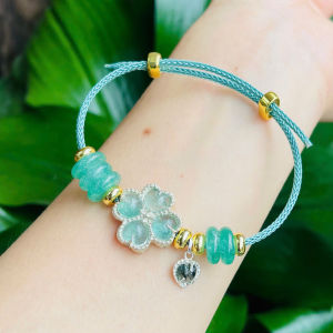 vòng tay nữ cỏ 4 lá thạch anh dâu xanh tự nhiên bọc bạc cao cấp mix đồng điếu dâu xanh và charm trái tim thạch anh dâu xanh bọc bạc cao cấp vòng tay đá phong thủy trang sức thiết kế đủ hóa đơ