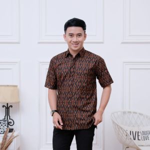Hem Kemeja Batik Pria Lawasan Coklat Murah Model Terbaru Bahan lembut dan tebal