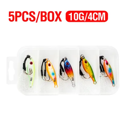 5Pcs Metal Jigging 7g/10g/15g/20g/30g/40g/60g 3D Eyes Jig Casting Bait With Double Assist Hook Slow Fishing Micro Jig Lure Luminous.