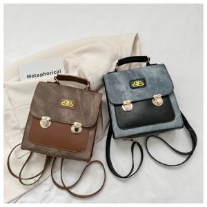 LEIFNYDI การใช้งานสองครั้ง กระเป๋าเป้ผ้ายีนส์เทียม 2 in 1 สไตล์เพรพพี้ กระเป๋าเดินทางสำหรับเดินทาง ที่มีคุณภาพสูง ลำลองแบบสบายๆ กระเป๋าสะพายไหล่แบบสั้น สำหรับนักเรียน