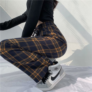 GanLai Women Short Trousers Summer Plaid Large Size Fat Pants Womens High Waist Loose Straight Drooping Slimming Casual Wide-Leg Trousers