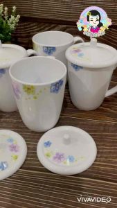 แก้วเมลามีนมีหู มีฝา ลายดอกไม้ ขนาด 3 นิ้ว สูง 10.5cm. (ไม่รวมฝา) งานไทย ฟาวเวอร์แวร์ by ซุปเปอร์แวร์ #ร้านรุ้งจิปาถะ