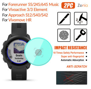 Zenia 2PCS HD Full Screen Curved Edge Full Coverage Protector Film For Garmin Forerunner 55 245 645 Music Vivomove HR Approach S12 S40 S42 Sport Watch HD 9H Super anti-fingerprint Protective Explosion-proof Anti Scratch Film safety performance