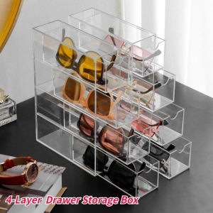 4 Tier Layer Transparent Makeup Organizer Box Make up Organizer Layers Clear Cosmetic Jewelry Glasses Storage