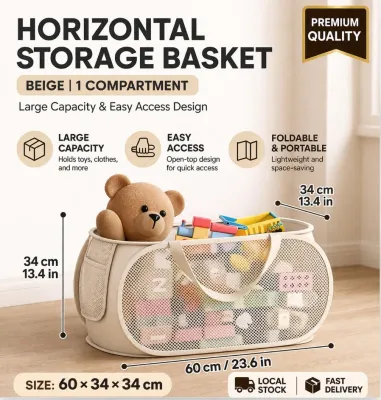 Large Capacity Toy Storage Basket for Living Room Plush Toy Organizer Bin Bathroom Hanging Storage Bag Portable BuckeElegant Mesh Fabric Storage Organizer with Lid - Waterproof Sta