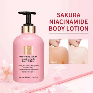 SAKURA NIACINAMIDE BODY LOTION I CHERRY BLOSSOM WHITENING LOTION I BRIGHTENING AND MOISTURIZING FOR ALL SKIN TYPE 500 ML
