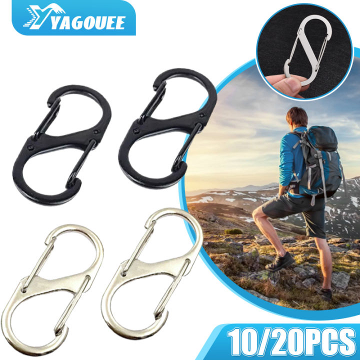 10pcs Stainless Steel S Type Carabiner With Lock eychain Hook Anti Theft Outdoor Camping Backpack Buckle Key Lock Tool Lazada PH