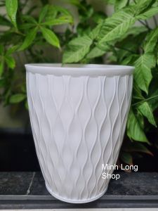 Chậu Sóng Cao 38x46cm Trồng Hoa Size Lớn Nhựa Dày Màu Trắng