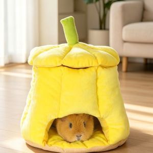 IPIE2 Warm Hamster Pumpkin Nest Semi-Enclosed Windproof Hamster Sleeping Cave Hideaway Hut Anti-slip Hamster House Winter