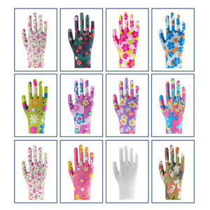5Pairs Women Non-Slip Labor Protection Gloves Household Planting Yard Cleaning Working Gloves Colorful Palm-Coated Floral Garden Nylon Gloves